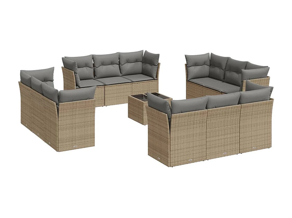 Set Divano da Giardino 13 pz con Cuscini Beige in Polyrattan