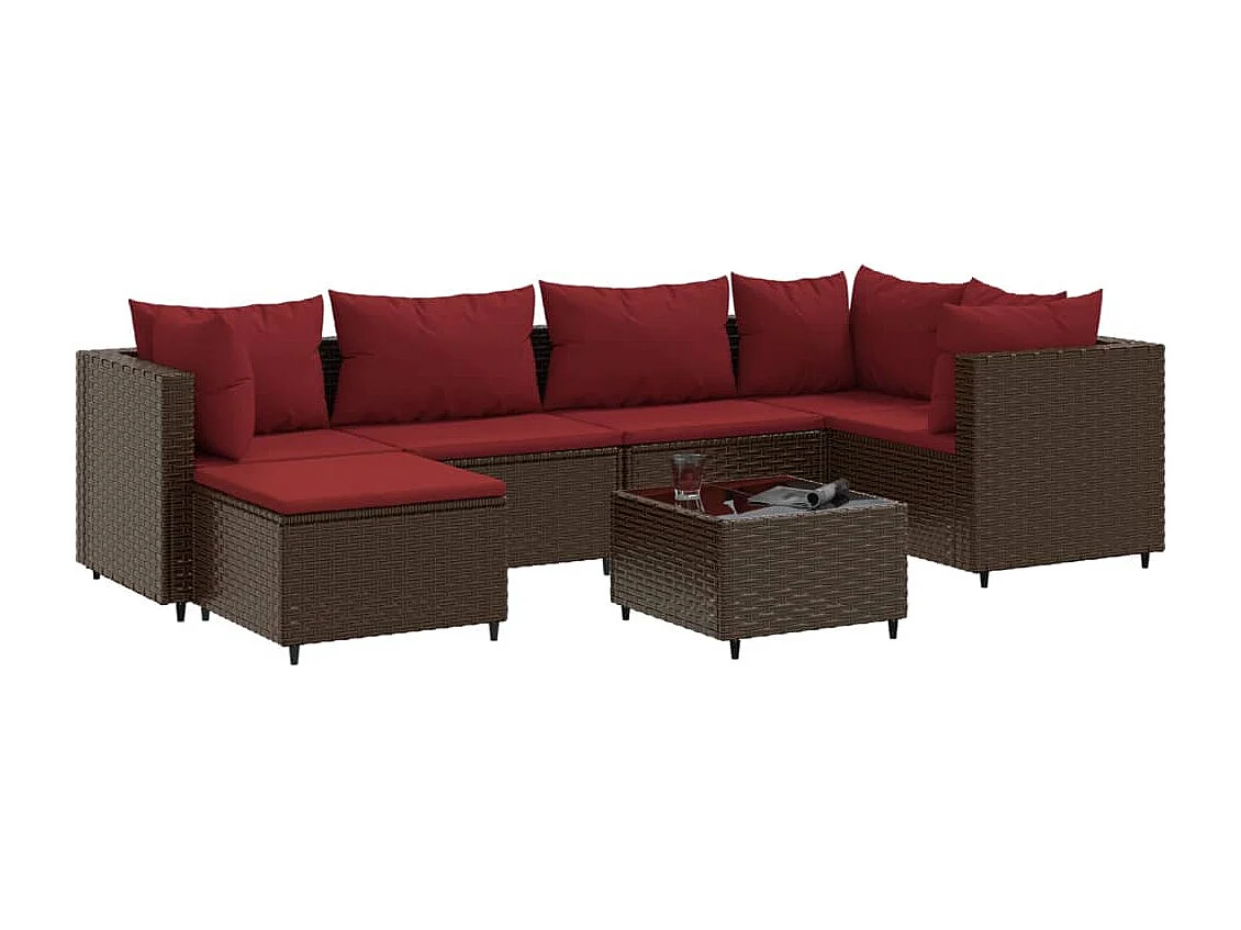 7-tlg. Garten-Lounge-Set mit Kissen Braun Poly Rattan