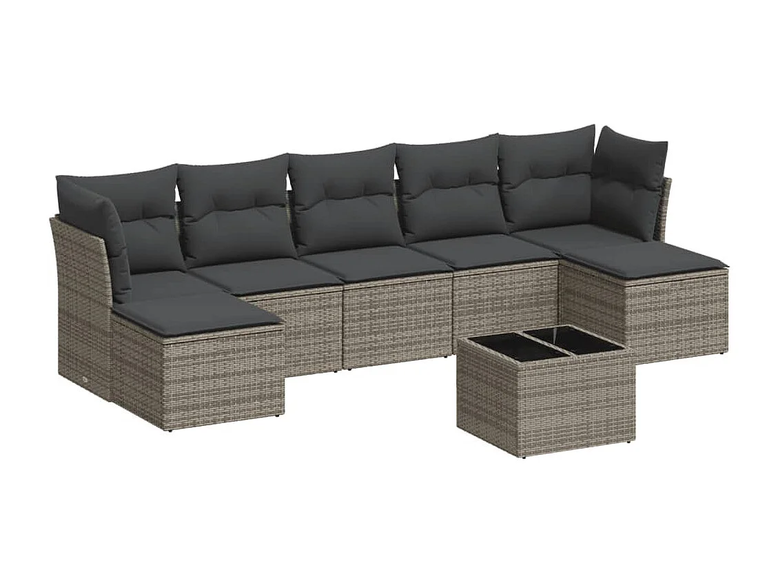 Set Divano da Giardino 8 pz con Cuscini Grigio in Polyrattan