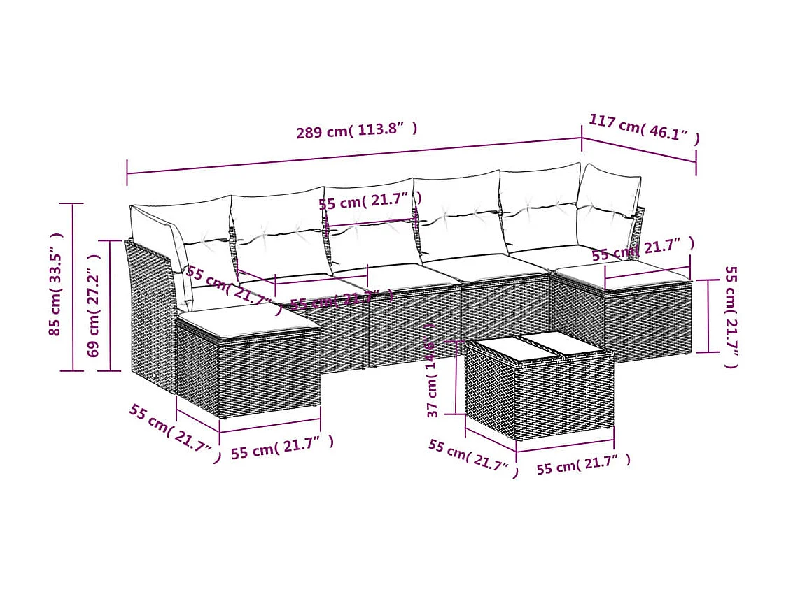 Set Divano da Giardino 8 pz con Cuscini Grigio in Polyrattan