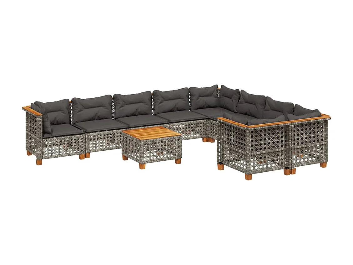 Salon de jardin avec coussins 10 pcs gris résine tressée