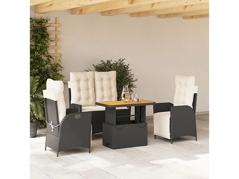 Ensemble à manger de jardin 4 pcs avec coussins noir