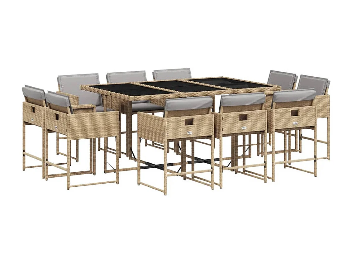 Ensemble à manger de jardin et coussins 11 pcs mélange beige