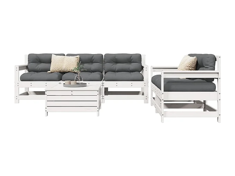 Salon de jardin 6 pcs blanc bois de pin massif