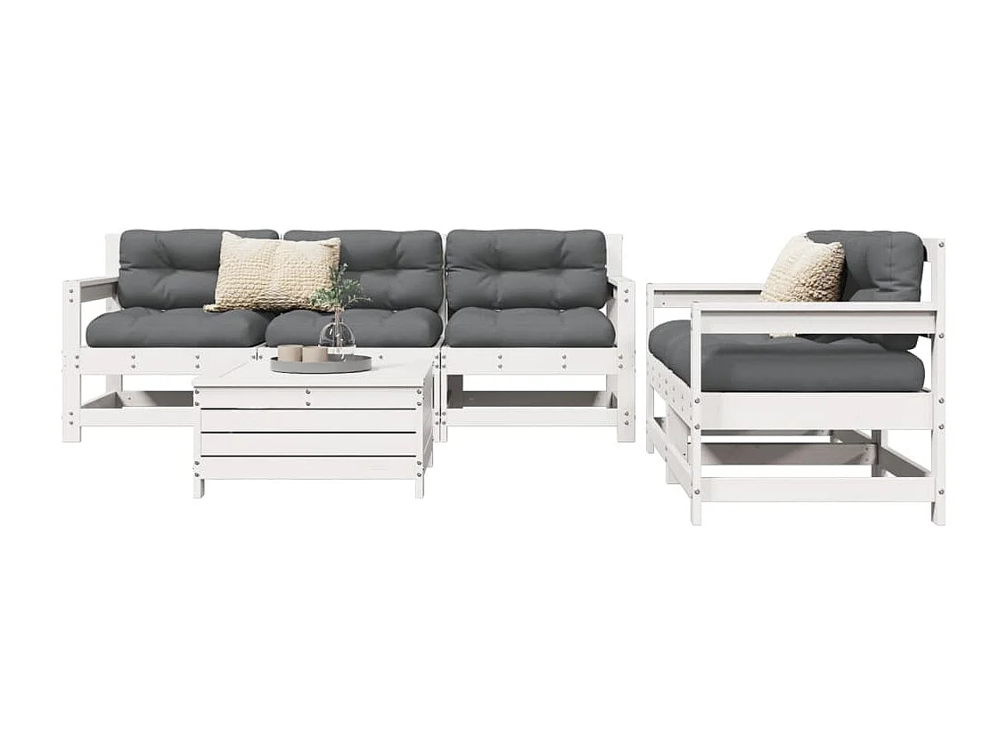 Salon de jardin 6 pcs blanc bois de pin massif