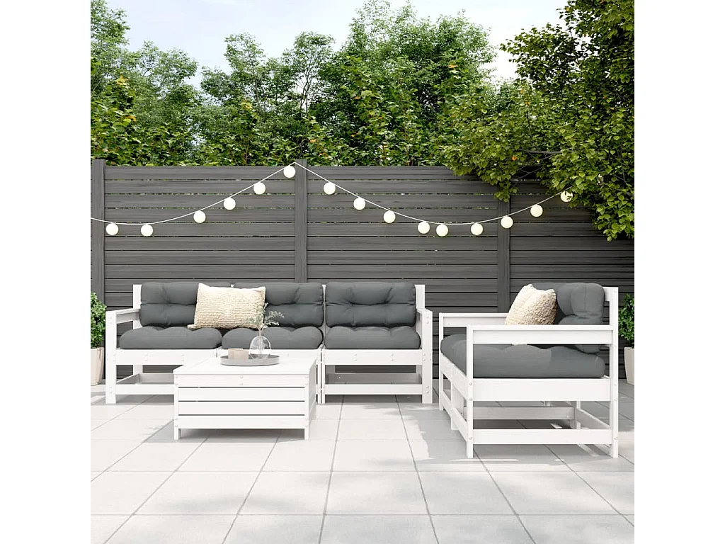 Salon de jardin 6 pcs blanc bois de pin massif