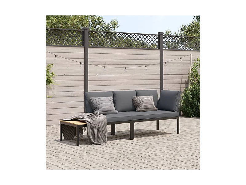 2-delige Loungeset met kussens aluminium zwart