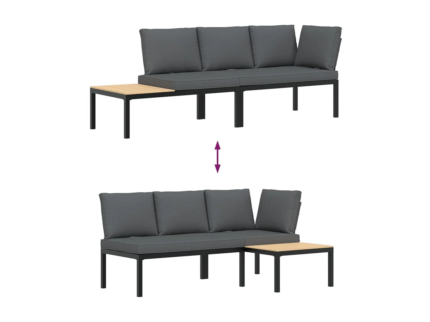 Salon de jardin 2 pcs avec coussins noir aluminium