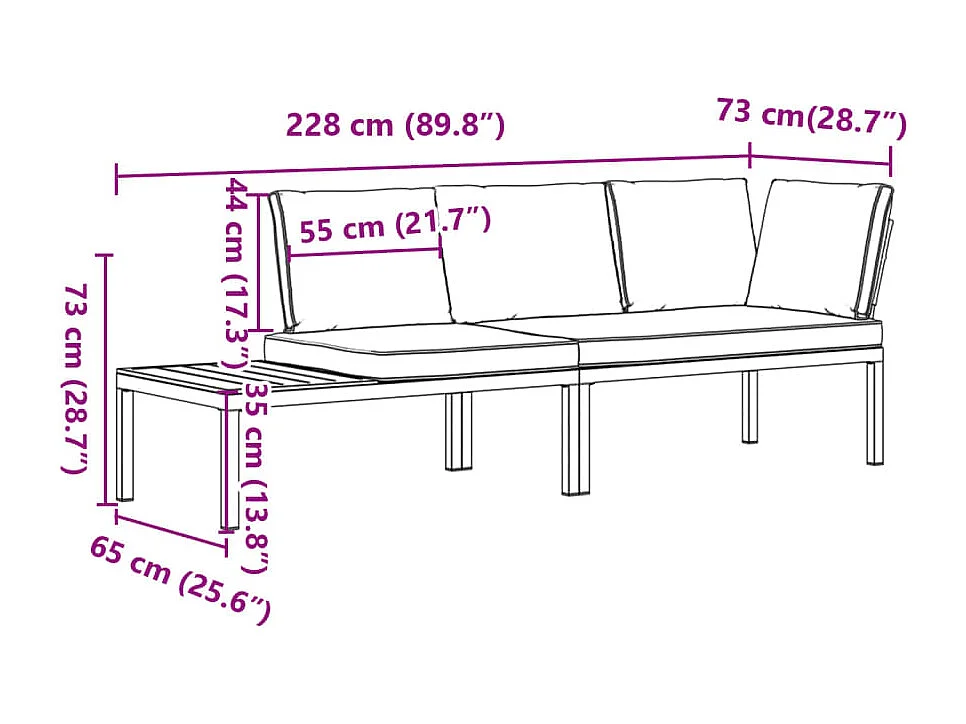 Salon de jardin 2 pcs avec coussins noir aluminium