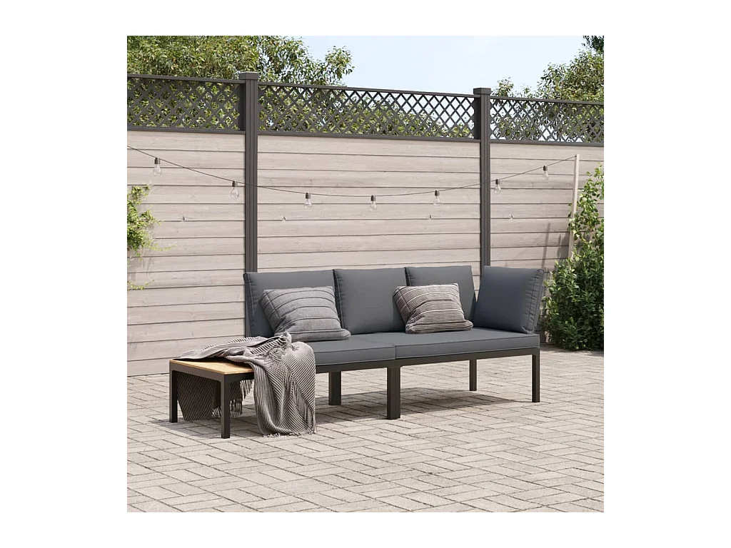 Set Divani da Giardino 2 pz con Cuscini in Alluminio Nero