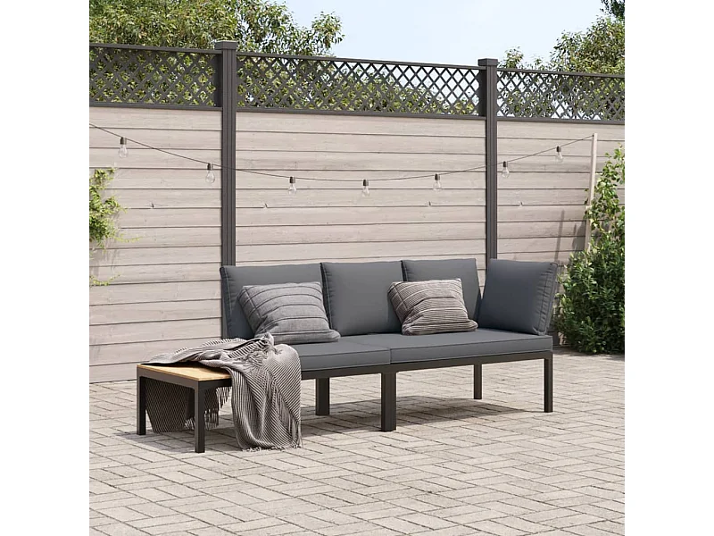 2-tlg. Garten-Sofagarnitur mit Kissen Schwarz Aluminium