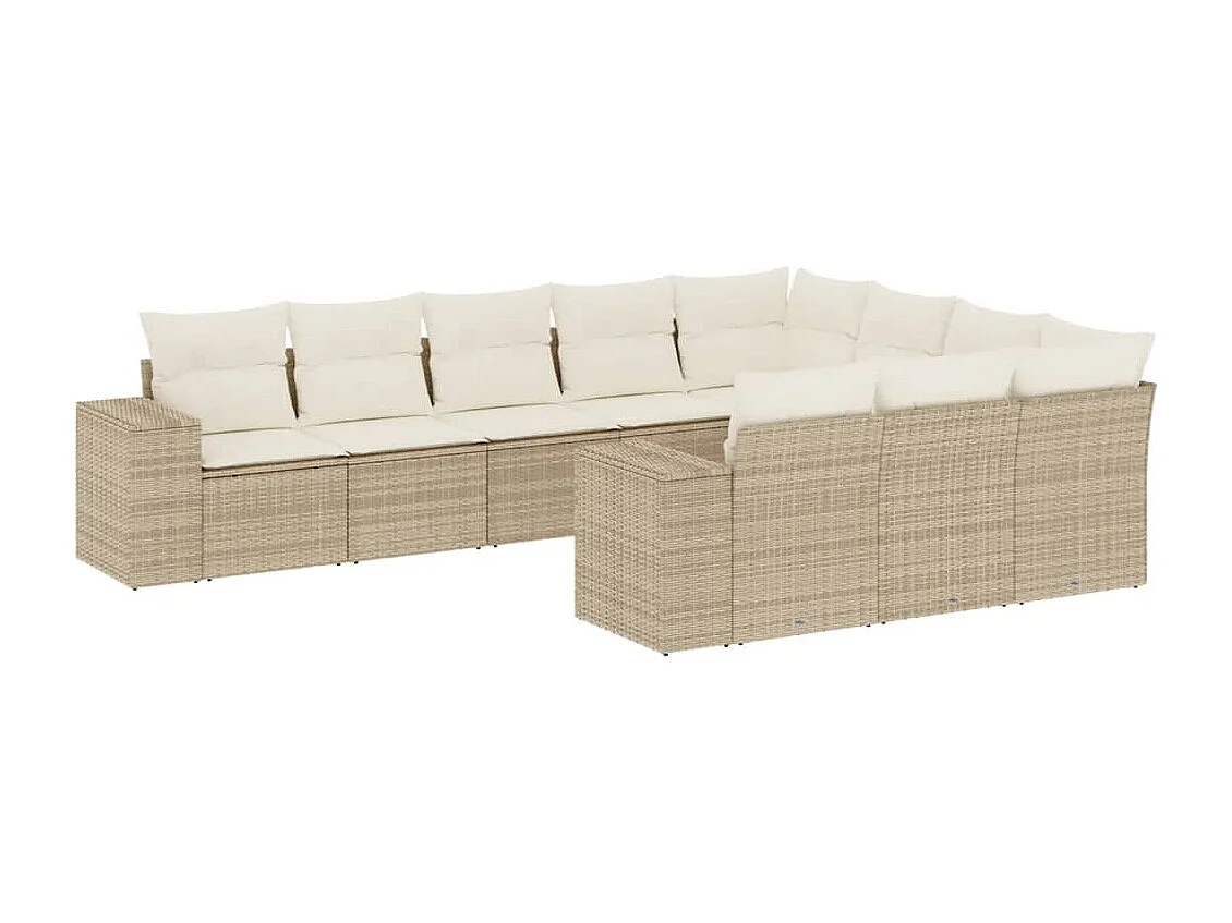 Salon de jardin avec coussins 10 pcs beige résine tressée