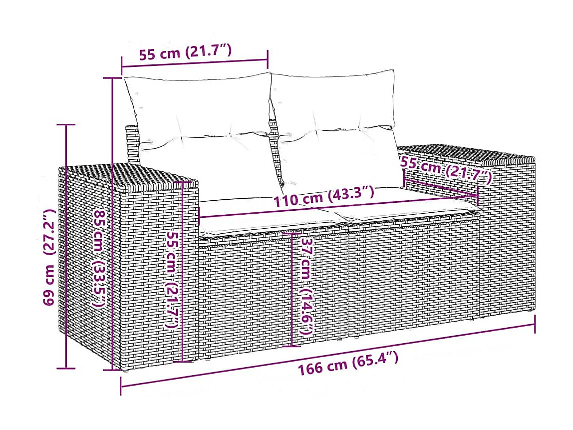 Salon de jardin avec coussins 10 pcs beige résine tressée
