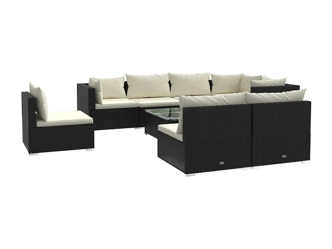 9-tlg. Garten-Lounge-Set mit Kissen Poly Rattan Schwarz