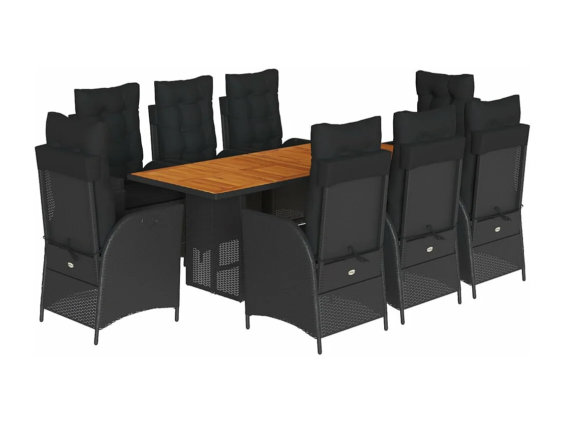 Ensemble à manger de jardin 9pcs coussins noir résine tressée
