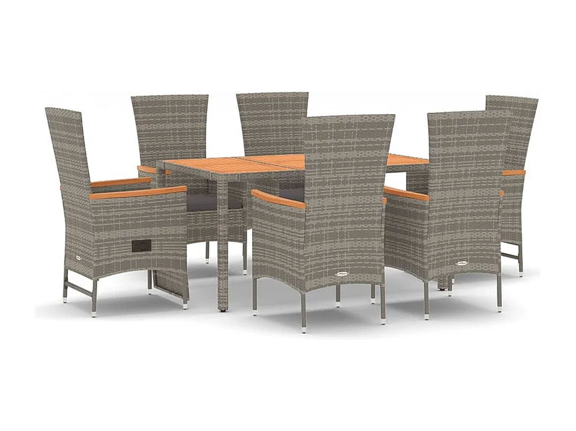 Set da Pranzo da Giardino 7 pz con Cuscini in Polyrattan Grigio