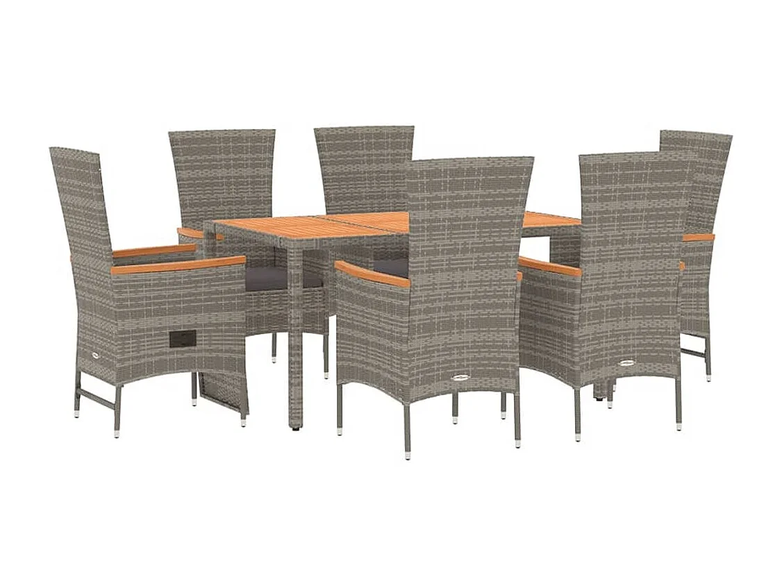 Set da Pranzo da Giardino 7 pz con Cuscini in Polyrattan Grigio