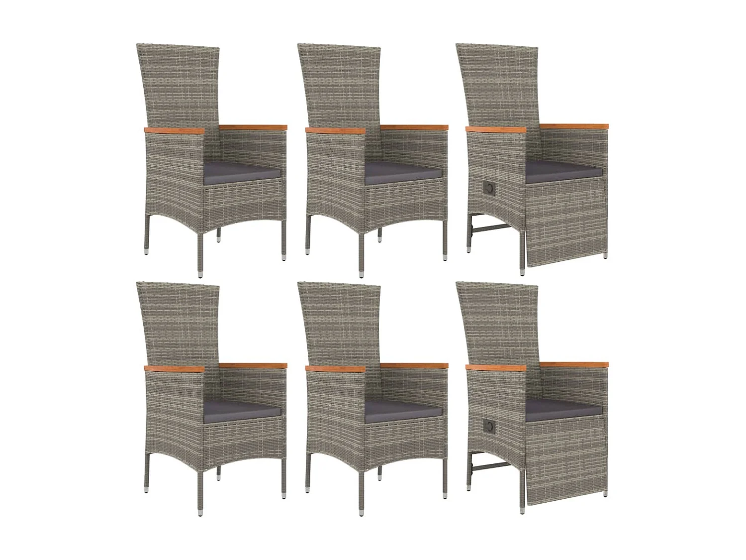 Set da Pranzo da Giardino 7 pz con Cuscini in Polyrattan Grigio