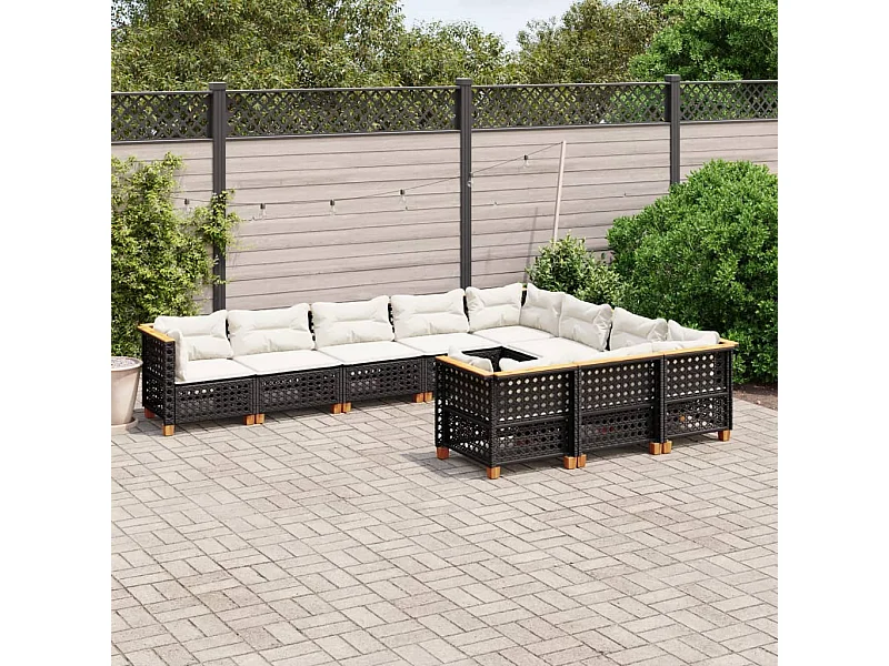 Set Divani da Giardino 10pz con Cuscini in Polyrattan Nero