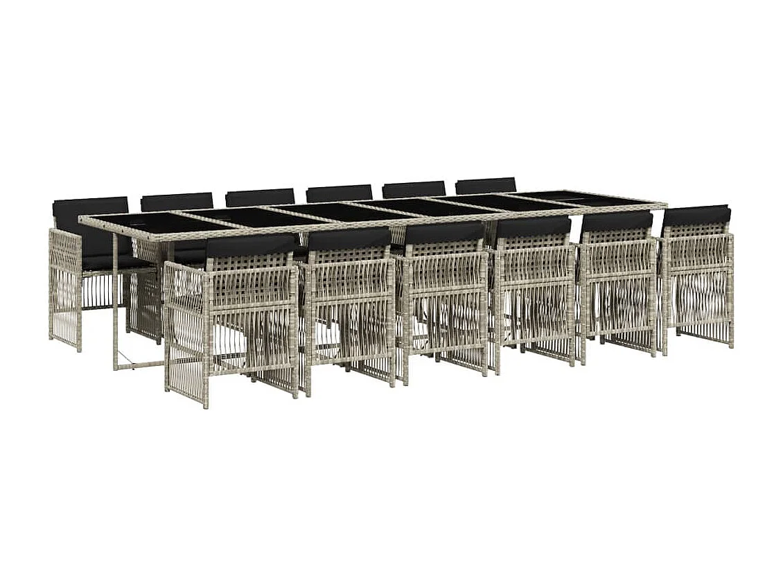Set da Pranzo da Giardino 13pz con Cuscini Grigio in Polyrattan