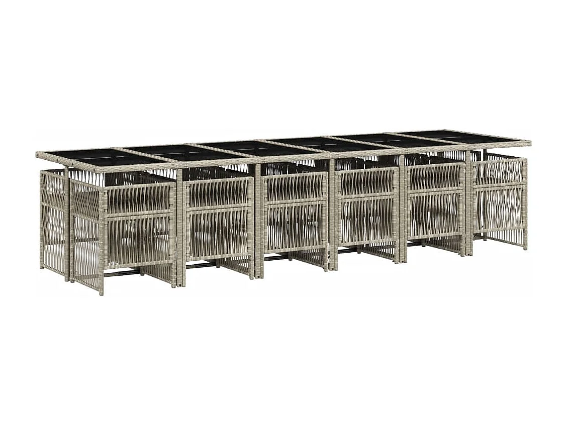 Set da Pranzo da Giardino 13pz con Cuscini Grigio in Polyrattan