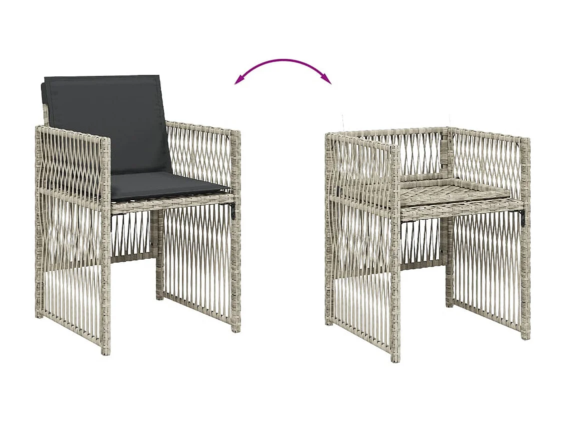 Set da Pranzo da Giardino 13pz con Cuscini Grigio in Polyrattan