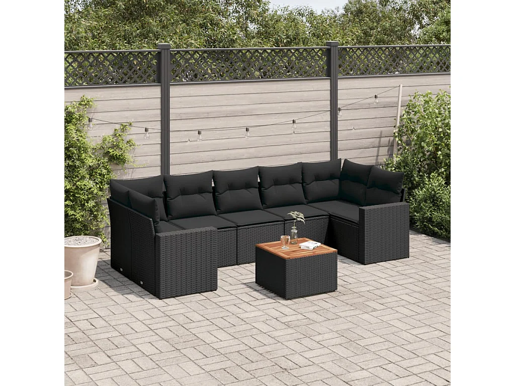 Set Divani da Giardino con Cuscini 8 pz Nero in Polyrattan