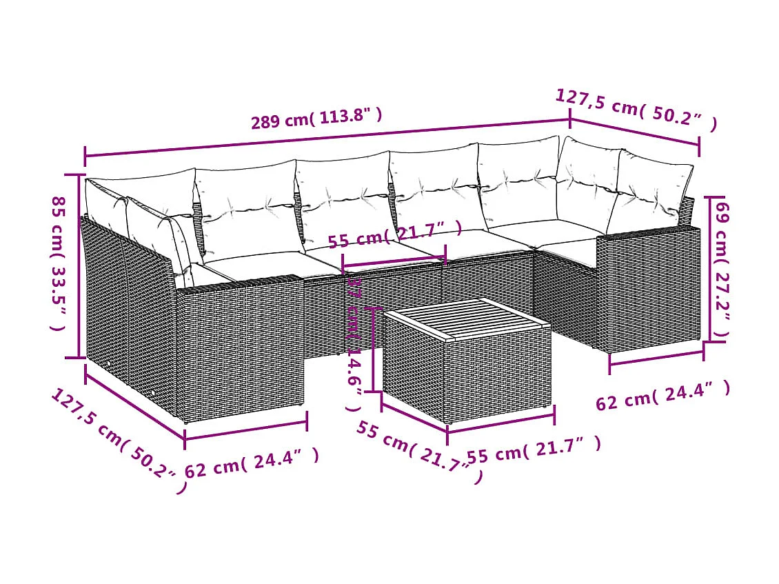 Set Divani da Giardino con Cuscini 8 pz Nero in Polyrattan