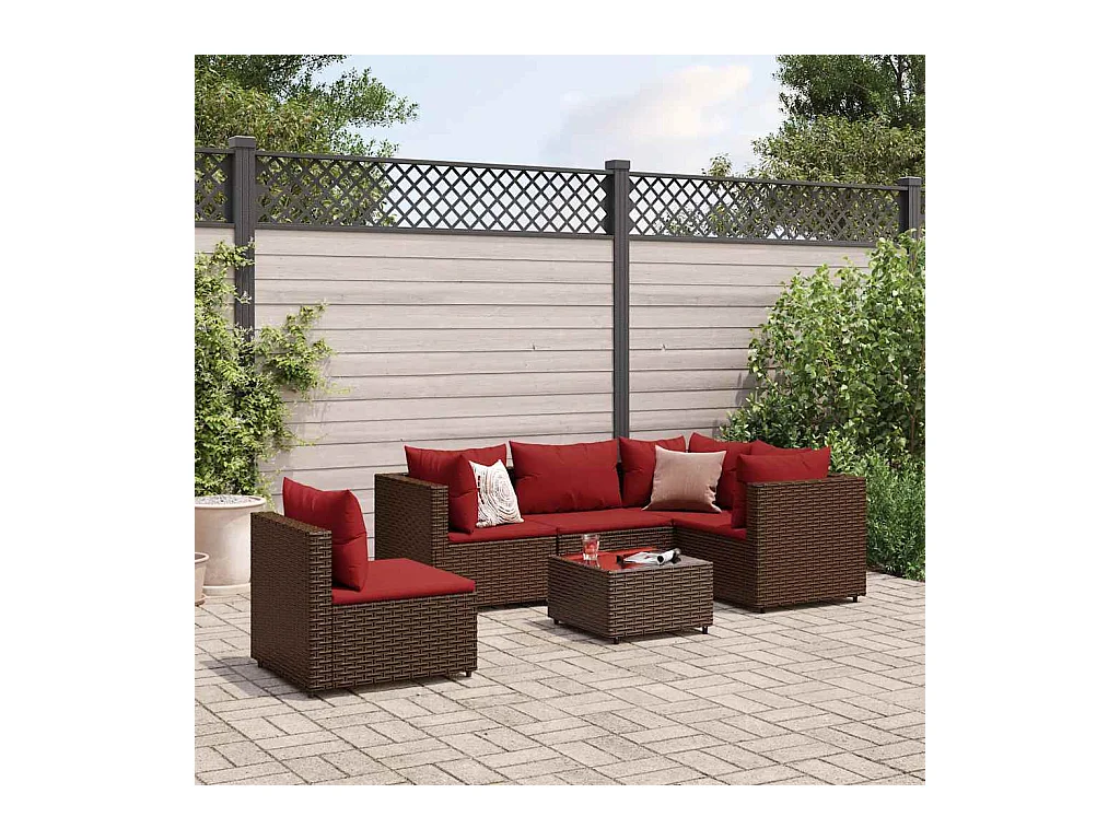 Salon de jardin 6 pcs avec coussins Marron Résine tressée