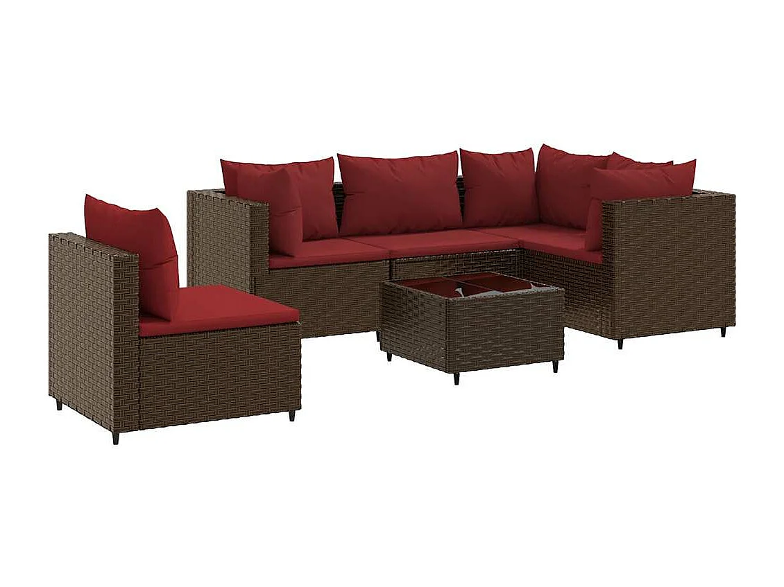 Set Mobili da Giardino 6pz con Cuscini in Polyrattan Marrone