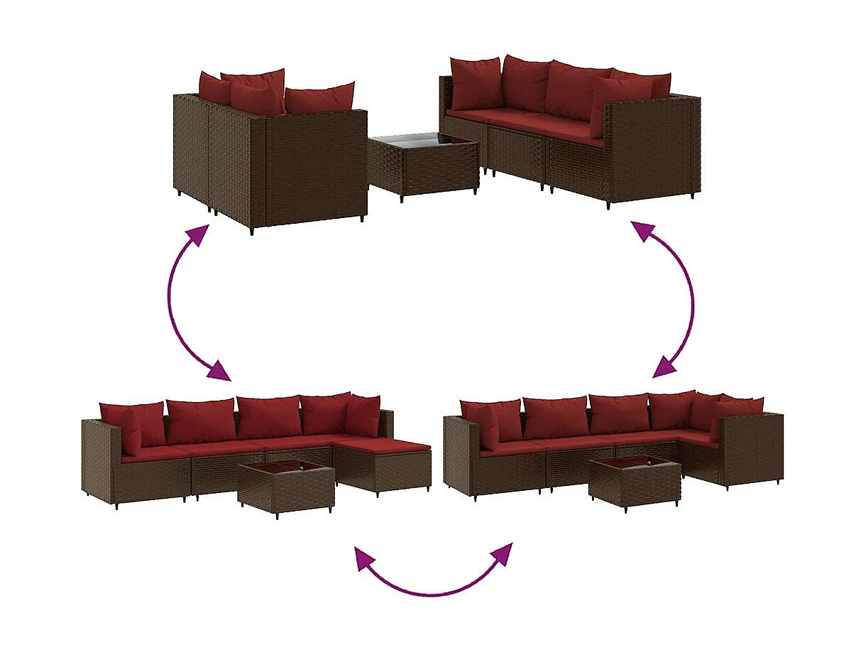 Set Mobili da Giardino 6pz con Cuscini in Polyrattan Marrone