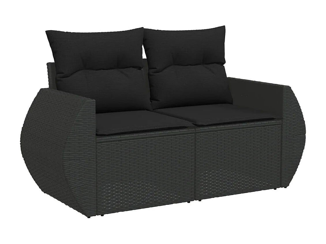 Salon de jardin 7 pcs avec coussins noir résine tressée