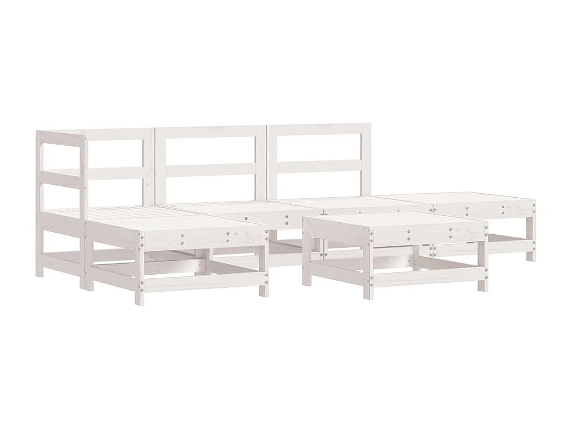 Salon de jardin 6 pcs Blanc Bois de pin massif