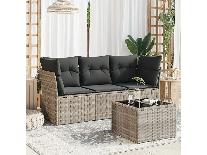 Set Divano da Giardino 4pz con Cuscini Grigio Chiaro Polyrattan
