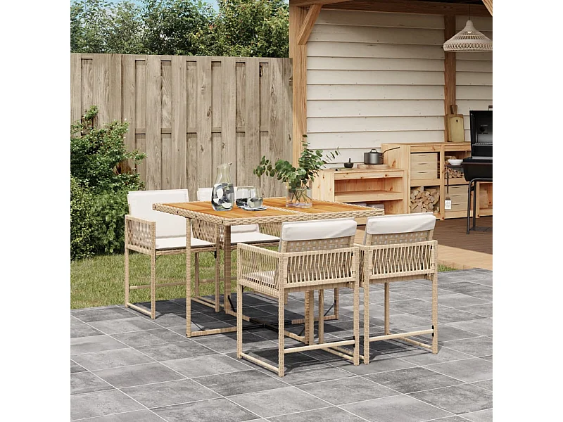 5-tlg. Garten-Essgruppe mit Kissen Beige Poly Rattan