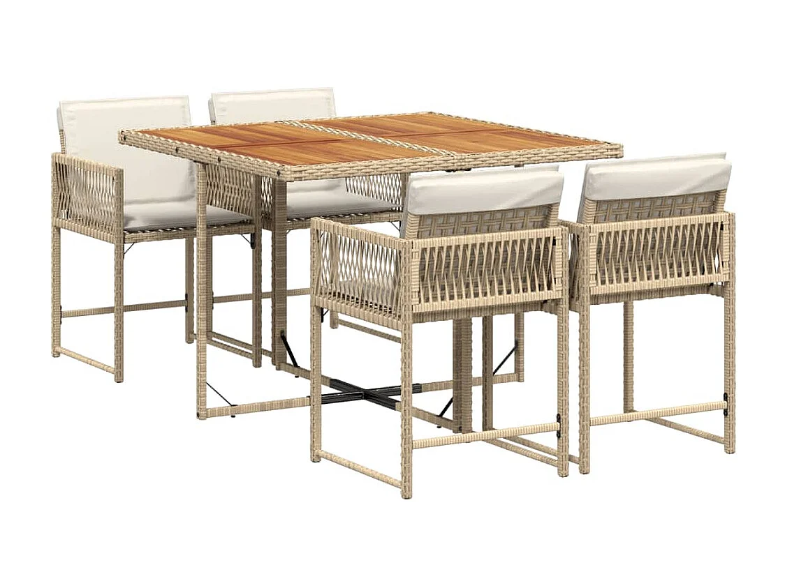 Set da Pranzo da Giardino 5 pz con Cuscini Beige in Polyrattan