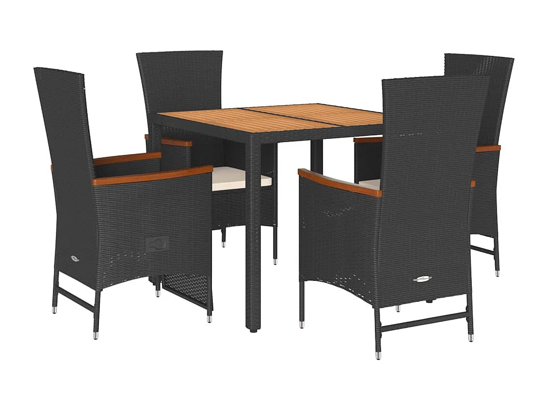 Ensemble à manger de jardin coussins 5pcs Noir Résine tressée