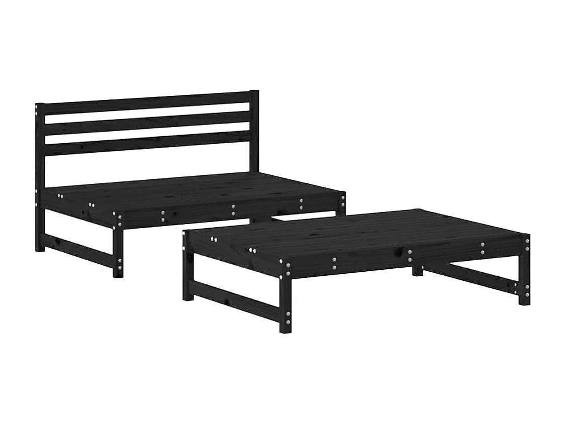 Salon de jardin 2 pcs noir bois massif de pin