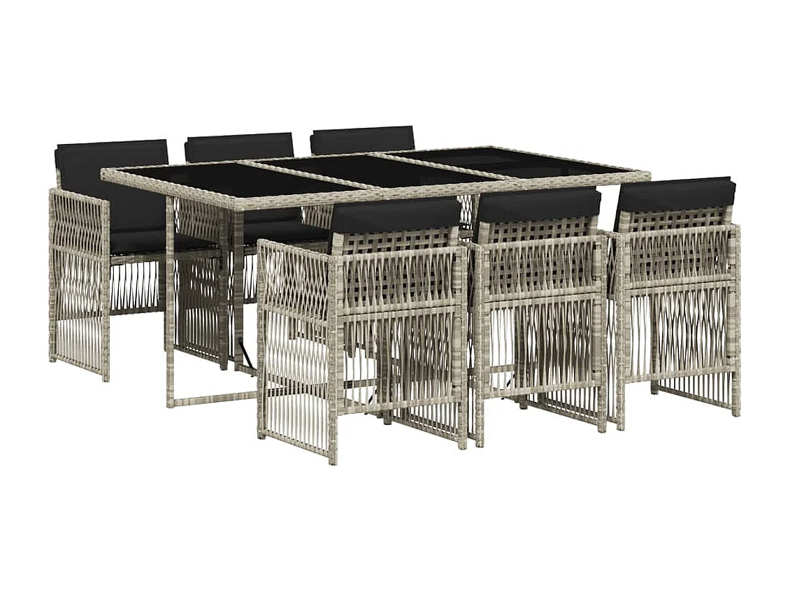 Set da Pranzo da Giardino 7 pz Cuscini Polyrattan Grigio Chiaro