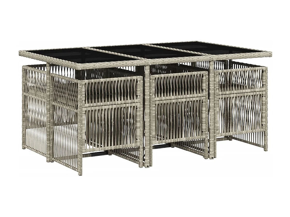 Set da Pranzo da Giardino 7 pz Cuscini Polyrattan Grigio Chiaro
