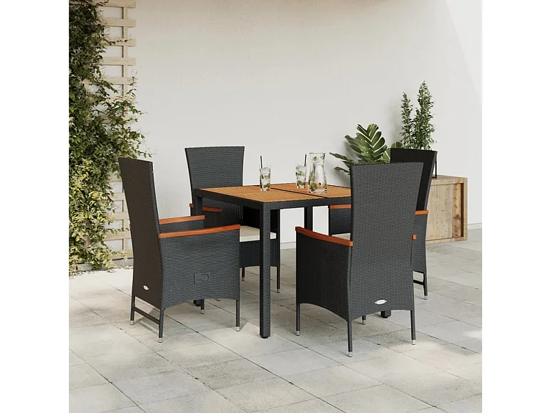 Ensemble à manger de jardin coussins 5pcs Noir Résine tressée