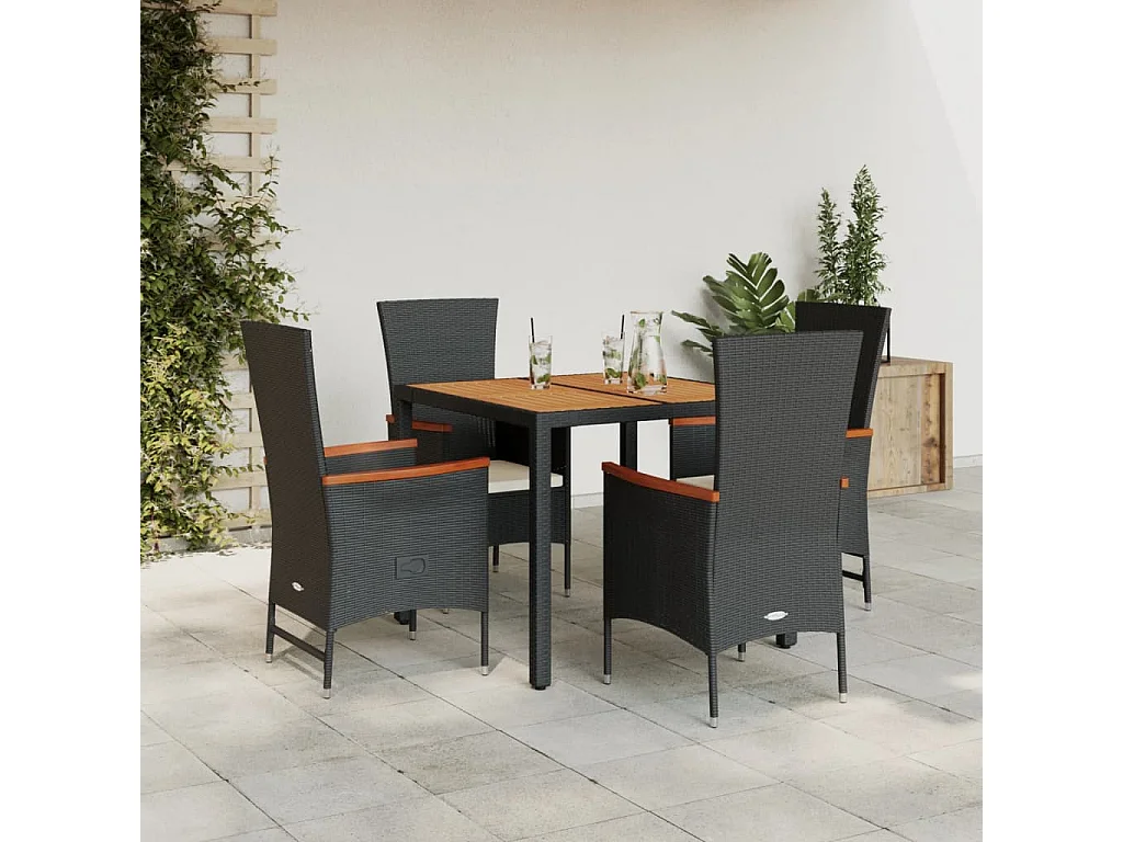 Ensemble à manger de jardin coussins 5pcs Noir Résine tressée