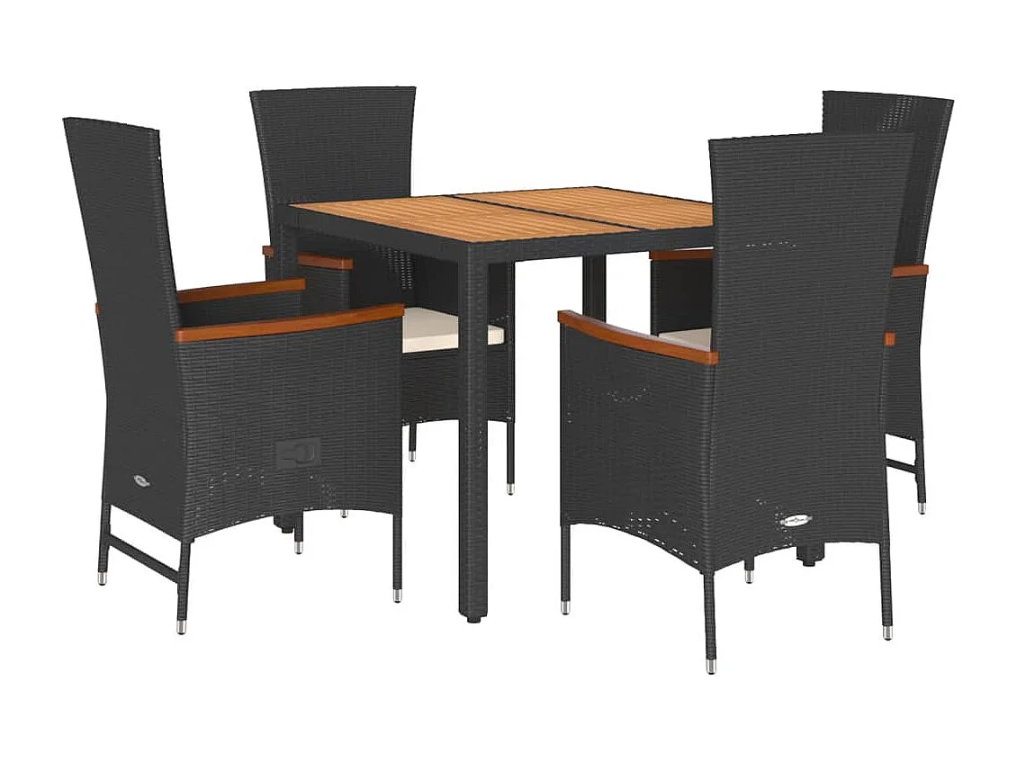 Ensemble à manger de jardin coussins 5pcs Noir Résine tressée