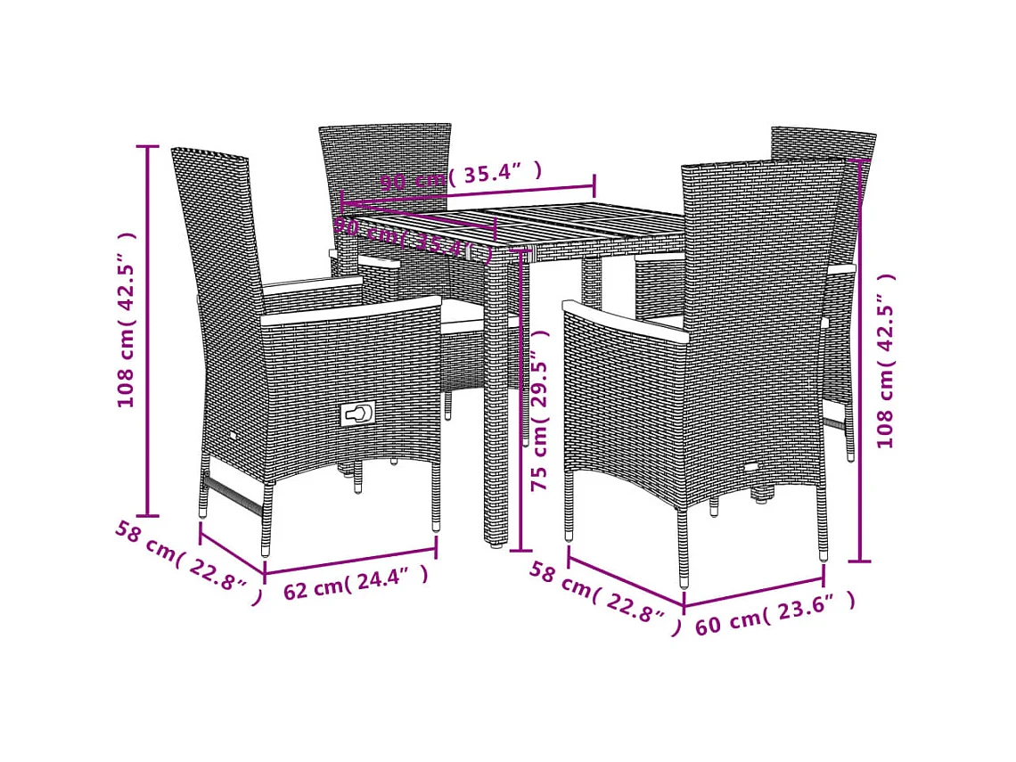 Ensemble à manger de jardin coussins 5pcs Noir Résine tressée