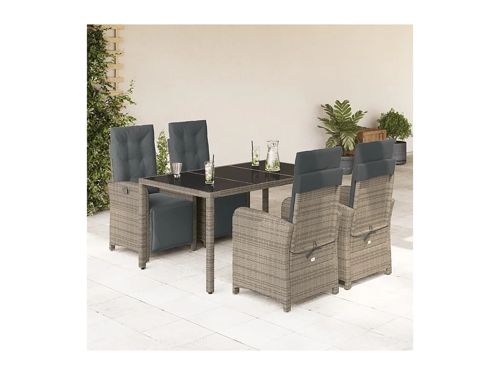 5-delige Tuinset met kussens poly rattan grijs