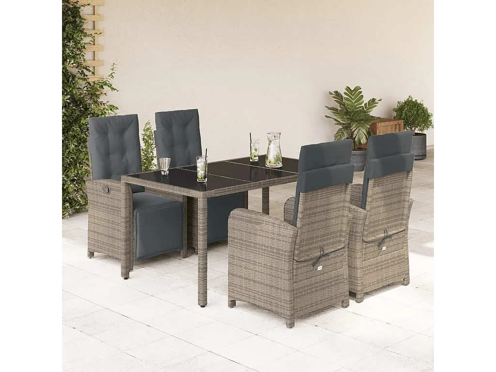 Set da Pranzo da Giardino 5 pz con Cuscini in Polyrattan Grigio