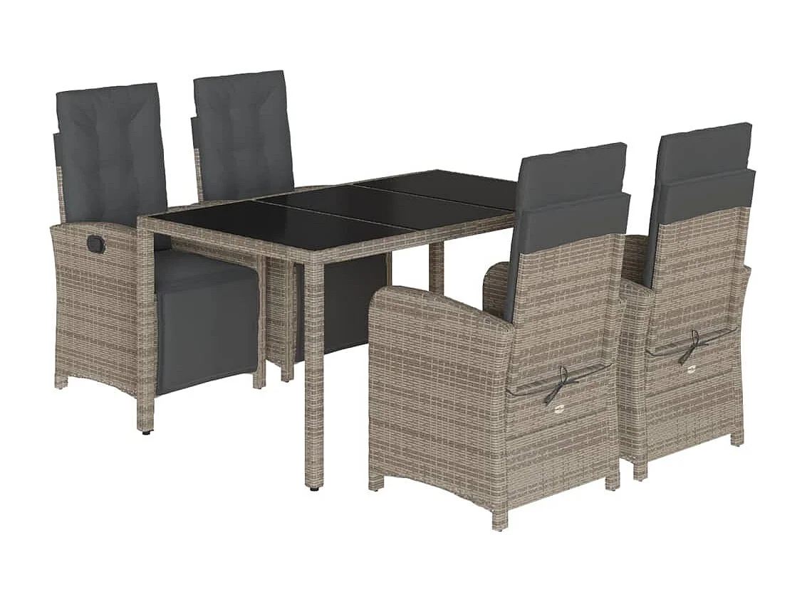 Set da Pranzo da Giardino 5 pz con Cuscini in Polyrattan Grigio