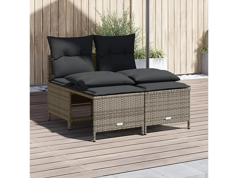 Salon de jardin 4 pcs avec coussins gris résine tressée