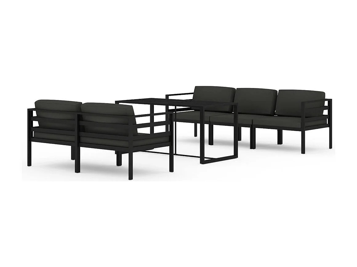 6 pcs conjunto lounge jardim com almofadões alumínio antracite