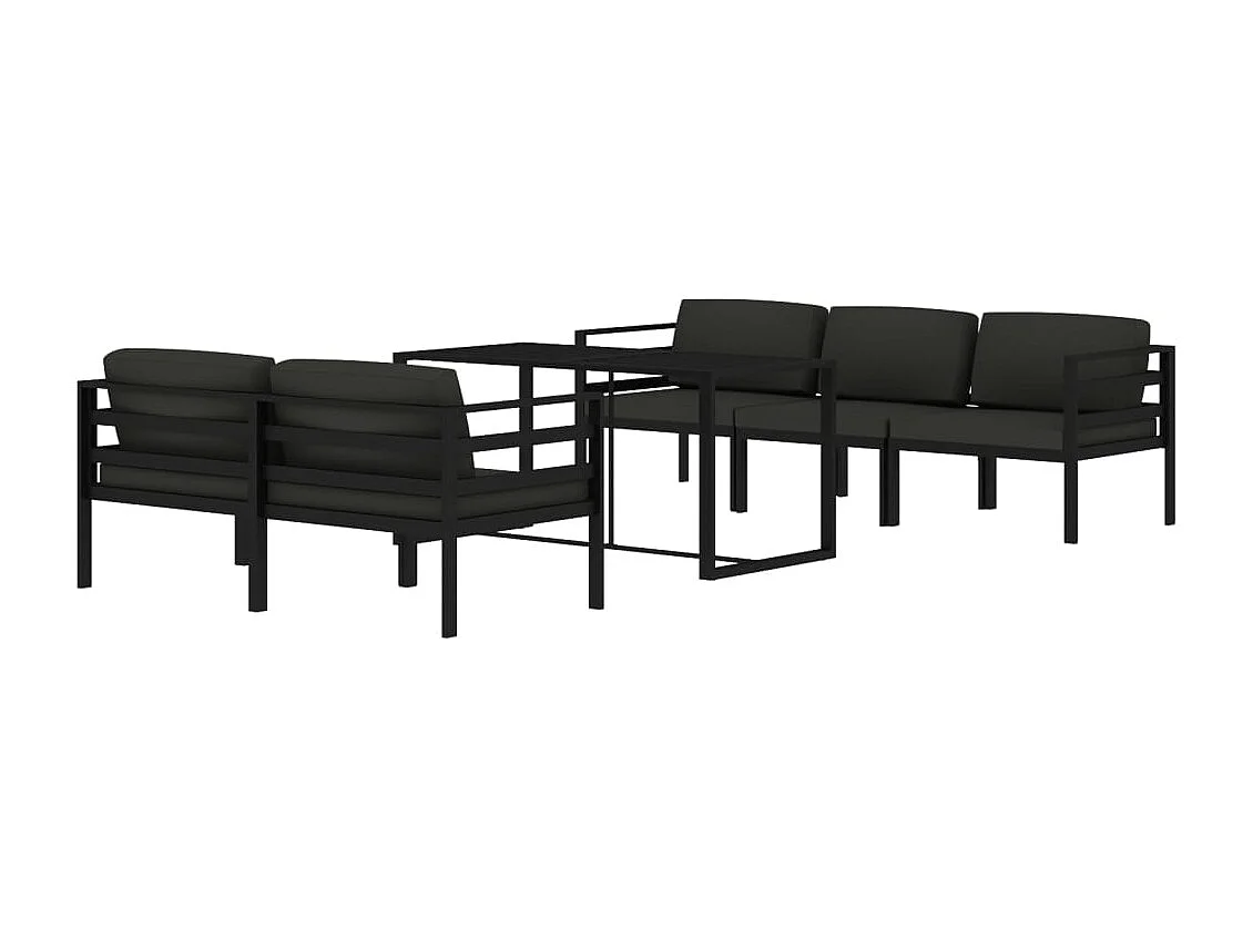 6 pcs conjunto lounge jardim com almofadões alumínio antracite